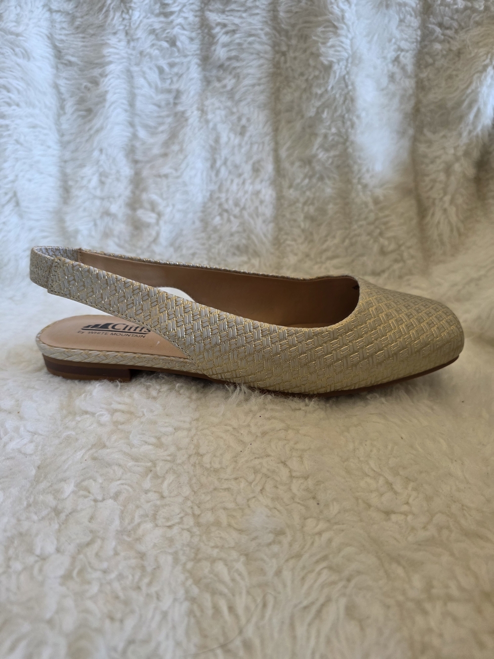 Cliffs by WHITE MOUNTAIN Gold Woven Slingback Flat